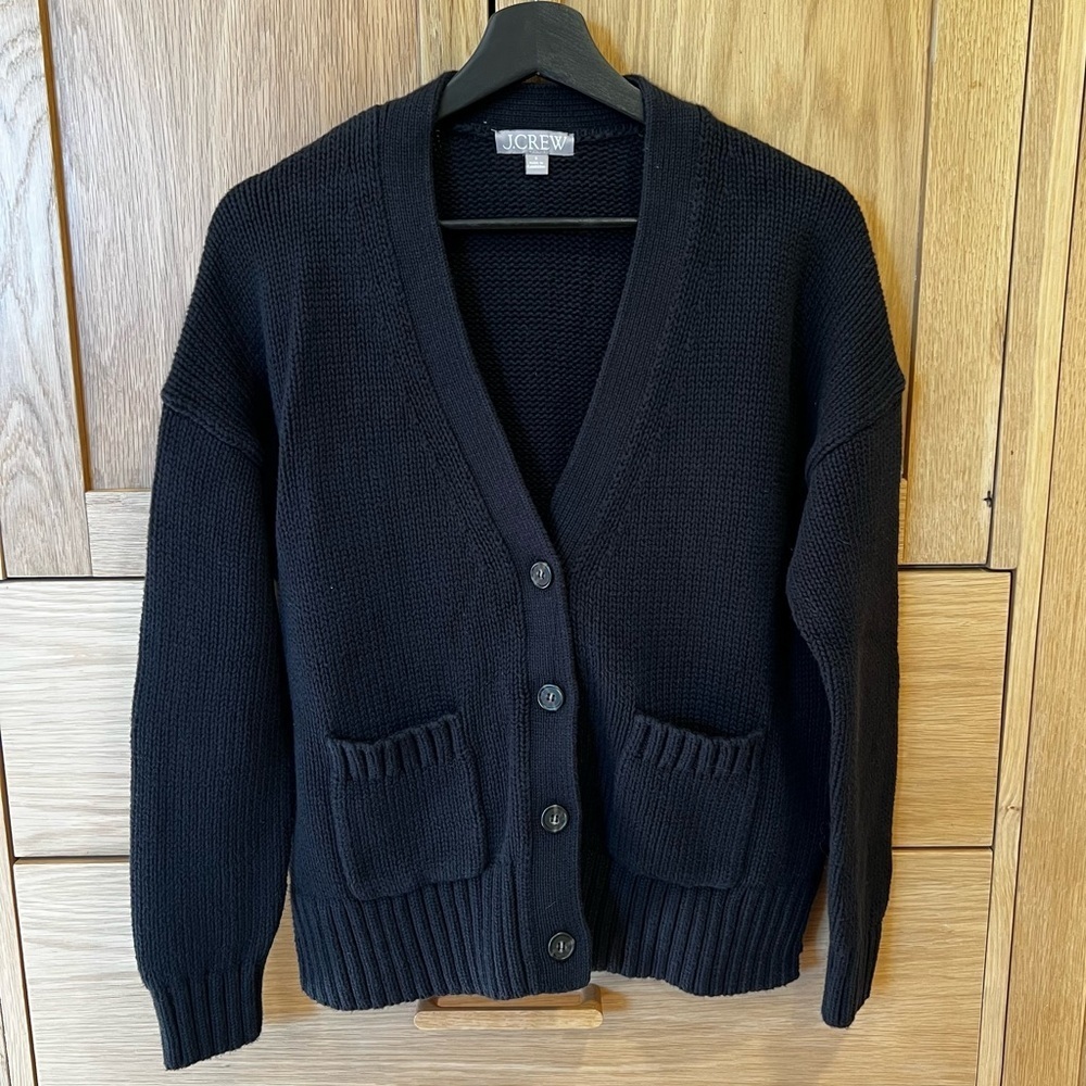 J. Crew Heritage Cotton Relaxed Cardigan Sweater Black Size Small Preppy Coastal